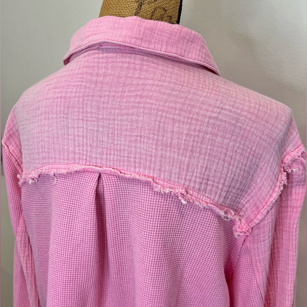 POL Oversized Button Down Waffle Knit Combo Top P… - image 10